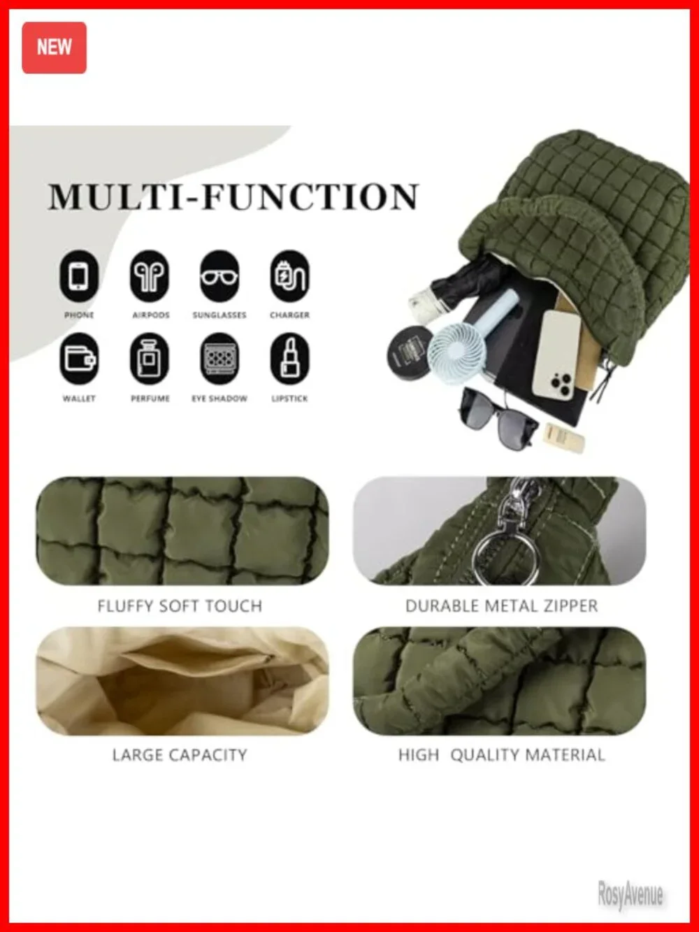Quilted Puffer Tote Bag Nylon Hobo Crossbody Shoulder Bag Travel Carryall